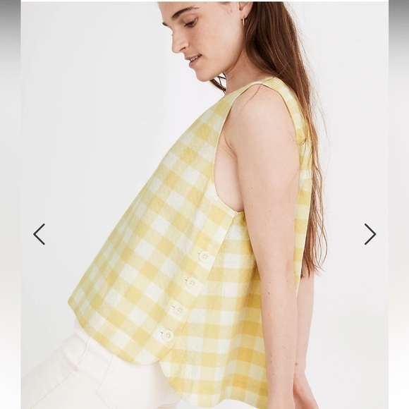 Madewell side button tank top in ginger check print. Size Xs - Picture 3 of 16